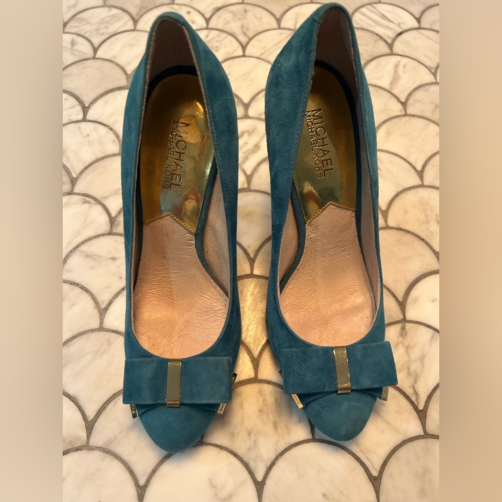 Michael Kors Blue Heels with Bow Detail